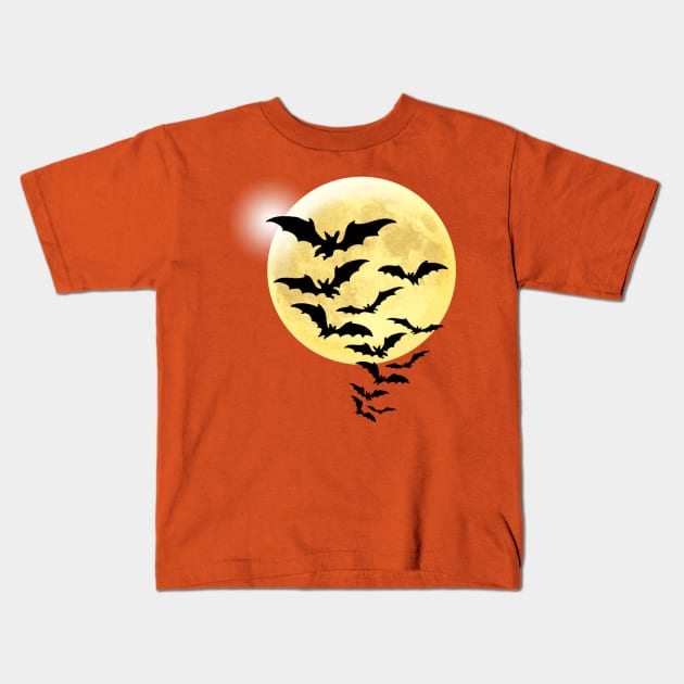 Bats against Full Moon Kids T-Shirt by Bunnuku